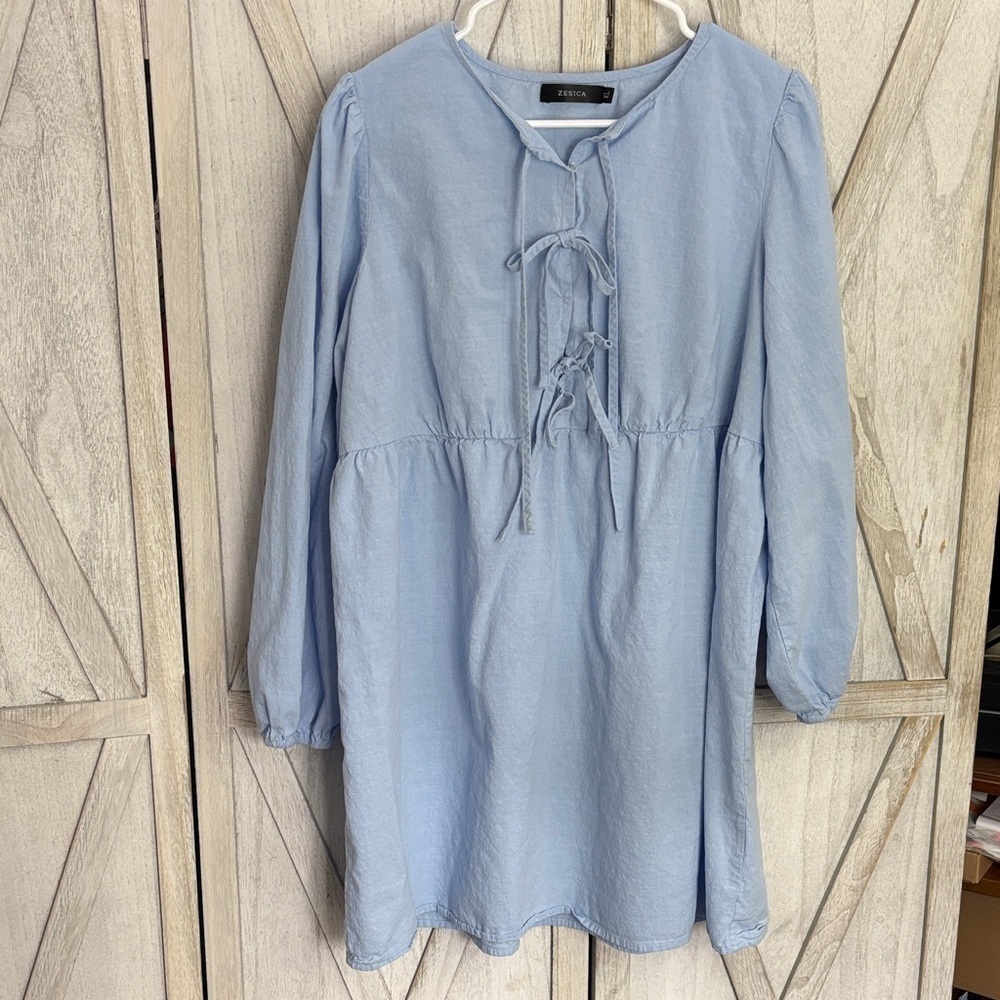Zesica Light Blue Casual Dress Tie Front XL